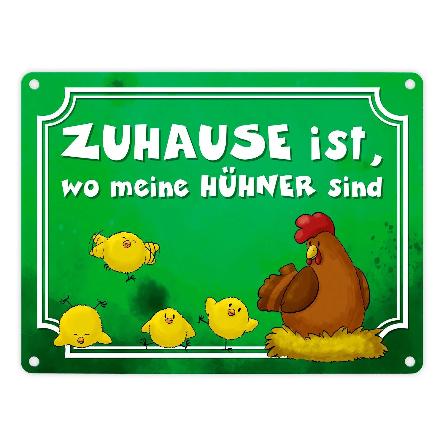 Metallschild „Zuhause ist, wo meine Hühner sind“ – 15×20 cm